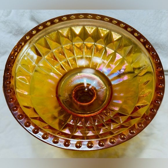 Vintage carnival glass compote dish, mint condition. Marigold.Beautiful! - Picture 3 of 3